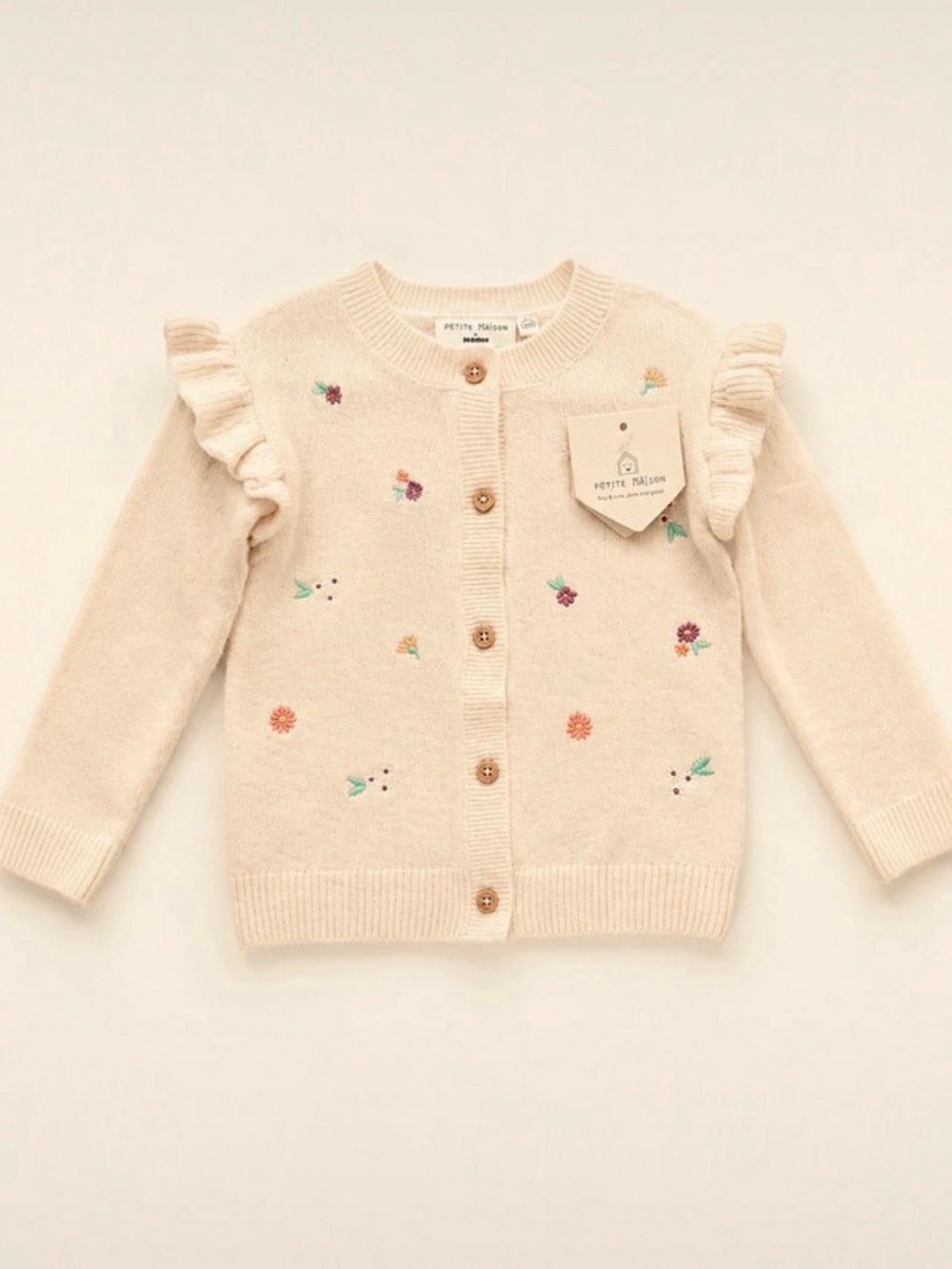 NWT Petite Maison Cream Floral Embroidered Ruffle Cardigan - Kids size 9 months